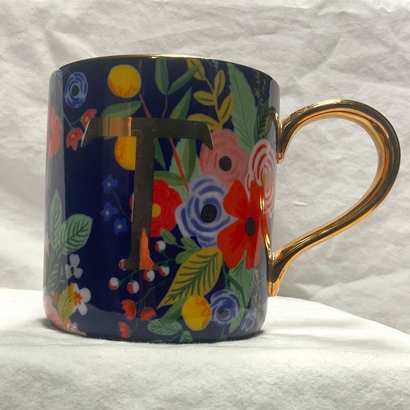Rifle Paper Co. Floral and Gold Monogrammed Mug (T) - Picture 1 of 7